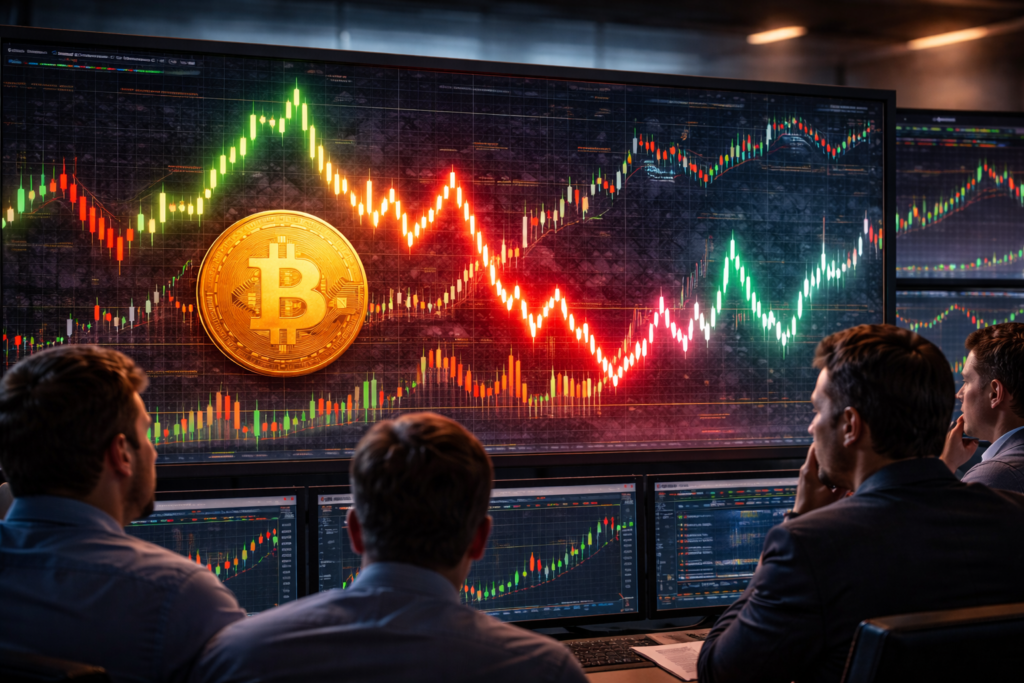 Crypto market volatility explained with Bitcoin and altcoin price charts showing sharp market swings