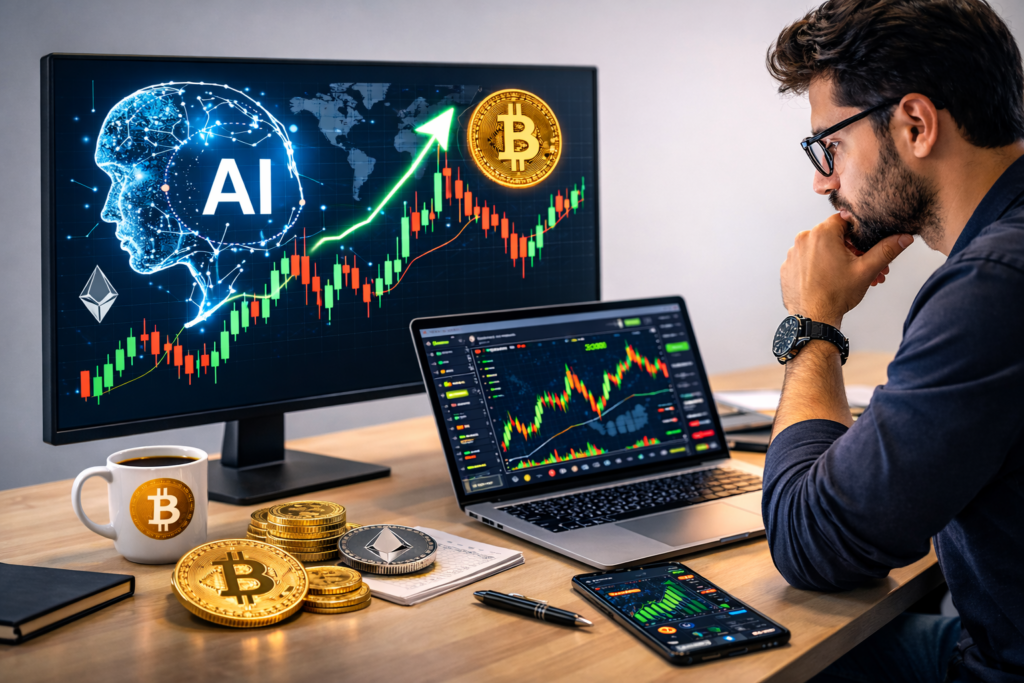 AI powered crypto trading tools analyzing cryptocurrency market charts