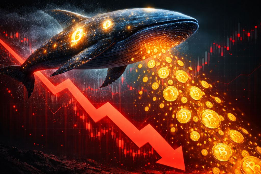 Crypto whales selling bitcoin with falling market chart